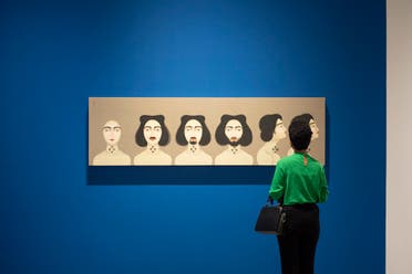 Hayv Kahraman, Identification: Facial Hair, 2016. Installation view: ‘In the Heart of Another Country,’ Al Mureijah Art Spaces, Sharjah, 2023. (Image courtesy of Sharjah Art Foundation. Photo: Shanavas Jamaluddin)