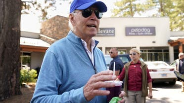 President Joe Biden speaks to reporters after taking a Pilates and spin class in South Lake Tahoe, California, August 23, 2023. (Reuters)