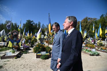 US Secretary of State Antony Blinken and Minister of Foreign Affairs of Ukraine Dmytro Kuleba visit a military section of a cemetery in Kyiv, Ukraine, September 6, 2023. (Reuters)