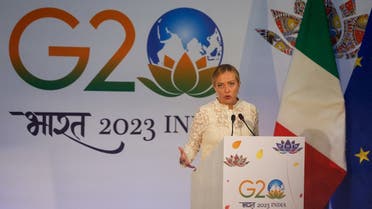 Italian Prime Minister Giorgia Meloni attends a press conference on the sidelines of the G20 Summit in New Delhi, India, on September 10, 2023. (Reuters)