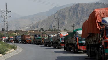 Trucks loaded with supplies to leave for Afghanistan are seen stranded at the Michni checkpost, after the main Pakistan-Afghan border crossing closed after clashes, in Tork-ham, Pakistan, on September 7, 2023. (Reuters)