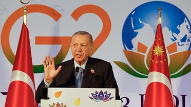 Turkish President Recep Tayyip Erdogan attends a press conference on the sidelines of the G20 Summit in New Delhi, India, September 10, 2023. (Reuters)