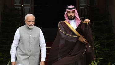 Saudi Arabia's Crown Prince Mohammed bin Salman and India's Prime Minister Narendra Modi arrive to attend a photo opportunity ahead of their meeting at Hyderabad House in New Delhi, India, September 11, 2023. (Reuters)
