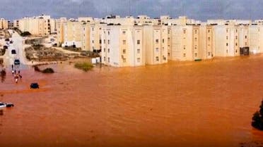 Streets flooded after storm Danial in Marj, Libya, September 11, 2023. (Libya Almasar TV via AP)