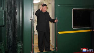North Korean leader Kim Jong Un waves from a private train as he departs Pyongyang, North Korea, to visit Russia, September 10, 2023, in this image released by North Korea's Korean Central News Agency on September 12,
