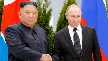 Russia's President Vladimir Putin meets with North Korea's leader Kim Jong Un at the Vostochny Сosmodrome in the far eastern Amur region, Russia, September 13, 2023. Sputnik/Vladimir Smirnov/Pool via REUTERS ATTENTION EDITORS - THIS IMAGE WAS PROVIDED BY A THIRD PARTY. THIS PICTURE WAS PROCESSED BY REUTERS TO ENHANCE QUALITY. AN UNPROCESSED VERSION HAS BEEN PROVIDED SEPARATELY.