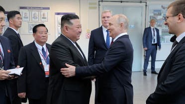 North Korean leader Kim Jong Un meets Russia's President Vladimir Putin at the Vostochny osmodrome in the Amur Oblast of the Far East Region, Russia, September 13, 2023 in this image released by North Korea's Korean Central News Agency. (Reuters)