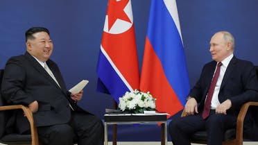 Russia’s President Vladimir Putin and North Korea’s leader Kim Jong Un attend a meeting in the far eastern Amur region, Russia, September 13, 2023 in this image released by North Korea’s Korean Central News Agency. (Reuters)