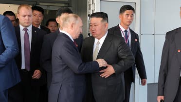 North Korean leader Kim Jong Un and Russia's President Vladimir Putin talk during a tour, in Russia, September 13, 2023 in this image released by North Korea's Korean Central News Agency. (Reuters)