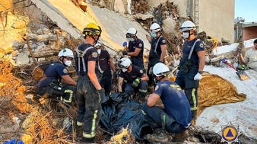 People work as the Civil Protection Malta together with the Armed Forces of Malta (AFM) carry out a search operation for dead bodies after a powerful storm and heavy rainfall hit Libya, in Derna, Libya, on September 15, 2023. (Reuters)