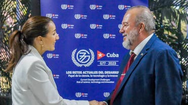UAE Minister of Climate Change and the Environment Mariam bint Mohammed Almheiri with H.E. Manuel Marrero Cruz, the Prime Minister of Cuba at the to the G77+China Summit, held in Cuba on September 2023. (WAM)