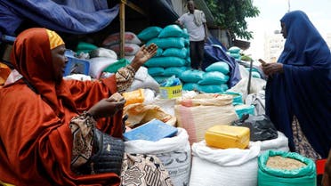 Somali traders sell wheat imported from Ukraine at the Bakara open air market in Mogadishu, Somalia July 15, 2023. (Reuters)