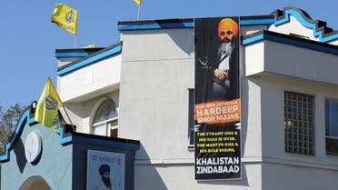 A sign outside the Guru Nanak Sikh Gurdwara temple is seen after the killing on its grounds in June 2023 of Sikh leader Hardeep Singh Nijjar, in Surrey, British Columbia, Canada September 18, 2023. (Reuters)