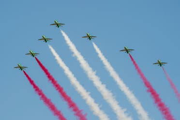 Saudi aircrafts perform as part of Saudi Arabia's 90th National Day celebrations, in Riyadh, Saudi Arabia, September 23, 2020. Picture taken September 23, 2020. (Reuters)
