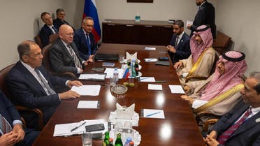 Saudi Arabia’s FM Prince Faisal bin Farhan meets with his Russian counterpart, Sergey Lavrov. (SPA)