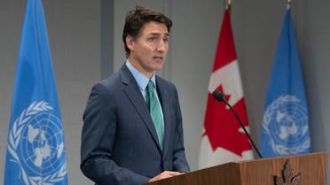 Canada Prime Minister Justin Trudeau speaks during a news conference at the Canadian Permanent Mission, in New York, Thursday, Sept. 21, 2023. (Adrian Wyld/The Canadian Press via AP)