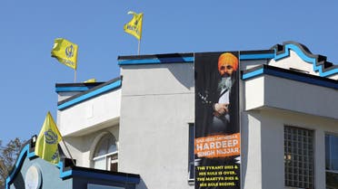 FILE PHOTO: A sign outside the Guru Nanak Sikh Gurdwara temple is seen after the killing on its grounds in June 2023 of Sikh leader Hardeep Singh Nijjar, in Surrey, British Columbia, Canada September 18, 2023. REUTERS/Chris Helgren/File Photo