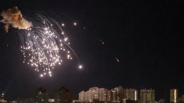 An explosion of a drone is seen in the sky over the city during a Russian drone strike, amid Russia's attack on Ukraine, in Kyiv, Ukraine September 10, 2023. (Reuters)