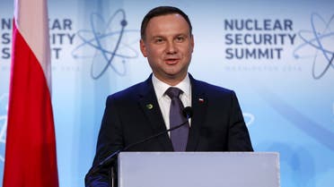 Polish President Andrzej Duda gives a briefing at the Nuclear Security Summit in Washington on April 1, 2016. (Reuters)