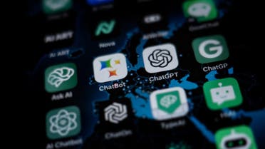 This illustration picture shows icons of Google's AI (Artificial Intelligence) app BardAI (or ChatBot) (C-L), OpenAI's app ChatGPT (C-R) and other AI apps on a smartphone screen in Oslo, on July 12, 2023. (AFP/File)