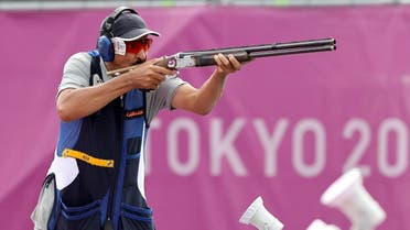 Abdullah Alrashidi of Kuwait in action at Asaka Shooting Range, Tokyo, Japan during Tokyo 2020 Olympics on July 26, 2021. (Reuters)