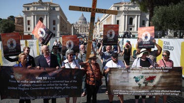 Peter Isely, survivor of sexual abuse, founders of ECA (Ending Clergy Abuse) Denise Buchanan, Leona Huggins and Tim Law, attend a march with survivors of clergy sexual abuse and activists near the Vatican, in Rome, Italy, September 27, 2023. REUTERS/Guglielmo Mangiapane