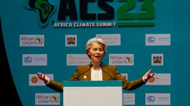 President of the European Commission Ursula Gertrud von der Leyen addresses delegates during the Africa Climate Summit (ACS) 2023 at the Kenyatta International Convention Centre (KICC) in Nairobi, Kenya, on September 5, 2023. (Reuters)