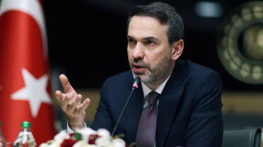 Turkey's Energy Minister Alparslan Bayraktar talks during a meeting in Ankara, Turkey, September 14, 2023. Turkish Energy Ministry Press Office/PPO/Handout via REUTERS THIS IMAGE HAS BEEN SUPPLIED BY A THIRD PARTY. NO RESALES. NO ARCHIVES