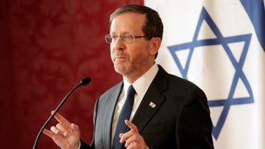Israel's President Isaac Herzog adresses the media at a press statement in Vienna, Austria, Tuesday, Sept. 5, 2023. (AP Photo/Heinz-Peter Bader)