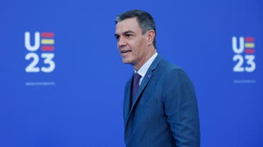 Spain's acting Prime Minister Pedro Sanchez arrives for the 2nd day of the Europe Summit in Granada, Spain, Friday, Oct. 6, 2023. European Union leaders have pledged Ukrainian President Volodymyr Zelenskyy their unwavering support. On Friday, they will face one of their worst political headaches on a key commitment. How and when to welcome debt-laden and war-battered Ukraine into the bloc. (AP Photo/Fermin Rodriguez)