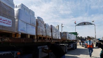 First of 20 aid trucks enter besieged Gaza through Rafah border crossing with Egypt