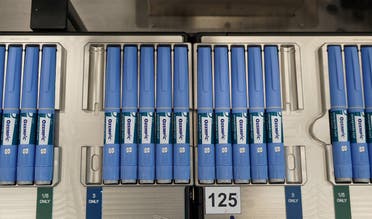 Pens for the diabetes drug Ozempic sit on a production line at Danish drugmaker Novo Nordisk’s site in Hillerod, Denmark, on September 26, 2023. (Reuters)