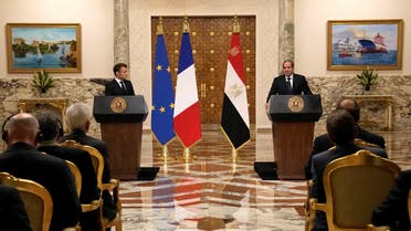Egyptian President Abdel Fattah al-Sisi and French President Emmanuel Macron hold a joint press conference after their talks in Cairo, Egypt, on October 25, 2023. (Reuters)