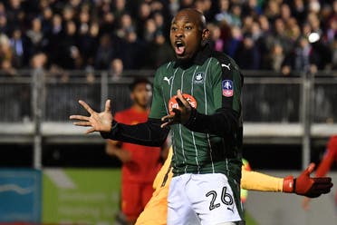 Plymouth's Cameroonian striker Paul Garita reacts after being penalised for fouling the goalkeeper during the English FA Cup third round replay football match between Plymouth Argyle and Liverpool at Home Park in Plymouth, south west England on January 18, 2017. (AFP)