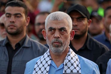 Head of the political wing of the Palestinian Hamas movement in the Gaza Strip Yahya Sinwar attends a rally in support of Jerusalem’s al-Aqsa mosque in Gaza City on October 1, 2022. (AFP)