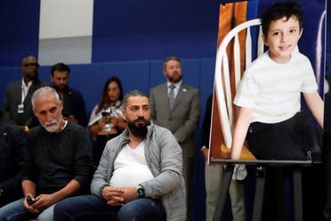 Wadea Al Fayoume's father, Oday Al Fayoume, right, and his uncle Mahmoud Yousef attend a vigil for Wadea at Prairie Activity and Recreation center in Plainfield, Ill., Tuesday, Oct. 17, 2023. (AP)