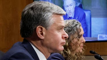 U.S. Senator Rand Paul (R-KY) is seen speaking on a video display as FBI Director Christopher Wray and National Counterterrorism Center Director Christine Abizaid testify before a Senate Homeland Security and Governmental Affairs hearing on threats to the United States, on Capitol Hill in Washington, U.S., October 31, 2023. REUTERS/Jonathan Ernst