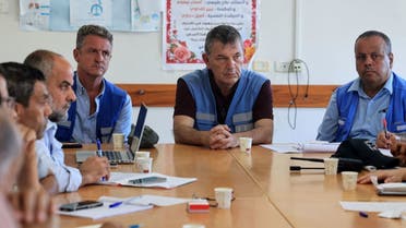 The United Nations Relief and Works Agency for Palestine Refugees in the Near East (UNRWA) Commissioner-General Philippe Lazzarini attends a meeting in Rafah after crossing into the Palestinian enclave through the Rafah border crossing with Egypt on November 1, 2023. (AFP)