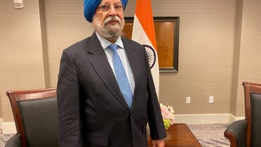 FILE PHOTO: Indian minister of Petroleum and Natural Gas Hardeep Singh Puri poses for a picture after he launches an auction of offshore oil and gas blocks in Houston, Texas, U.S., October 10, 2022. REUTERS/Gary McWilliams/File Photo