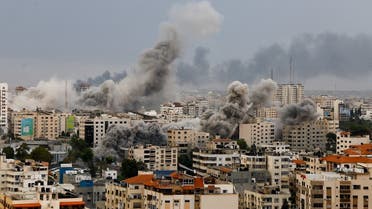 A general view shows smoke as it rises following Israeli strikes in Gaza, October 9, 2023. (Reuters)