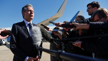 U.S. Secretary of State Antony Blinken speaks to reporters about the war between Israel and Hamas and the situation in Gaza before boarding his aircraft to depart Washington on diplomatic travel to the Middle East and Asia at Joint Base Andrews, Maryland, U.S., November 2, 2023. (AFP)