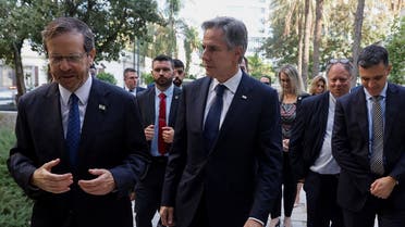 US Secretary of State Antony Blinken meets with Israeli President Isaac Herzog, during his visit to Israel, amid the ongoing conflict between Israel and the Palestinian group Hamas, in Tel Aviv, Israel on November 3, 2023. (Reuters)