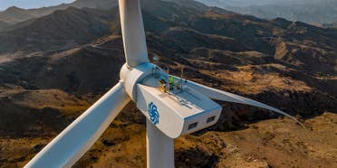 Wind turbine in the UAE with Masdar logo. (File photo: Masdar)