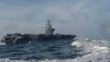 Personnel assigned to the U.S. Navy aircraft carrier USS Dwight D. Eisenhower conduct small boat operations during a training exercise in the Arabian Sea April 17, 2020. (Reuters)