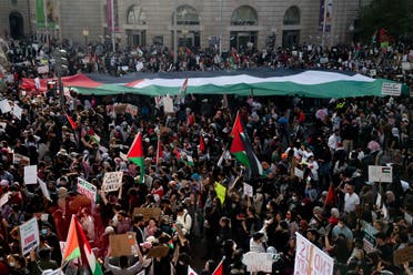 Demonstrators gather in Freedom Plaza during a rally in support of Palestinians in Washington, DC, on November 4, 2023. (AFP)