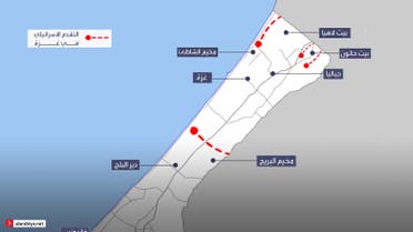 خريطة توضح المحاور التي تتقدم منها القوات الإسرائيلية