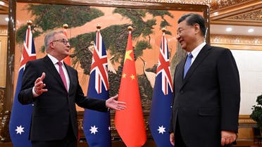 Australia’s Prime Minister Anthony Albanese meets with China’s President Xi Jinping at the Great Hall of the People in Beijing, China, on November 6, 2023. (Reuters)