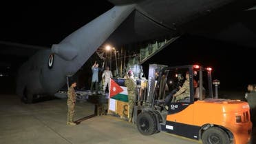 Jordan's air force are loading up an aircraft ful urgent medical aid that was air-dropped to the Jordanian field hospital in Gaza. (Photo: X)