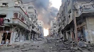 غزہ کی ایک آبادی میں تباہی کا  منظر