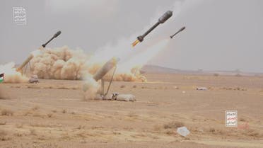 Projectiles are being launched during a military maneuver near Sanaa, Yemen, October 30, 2023. (Houthi Media Center via Reuters)